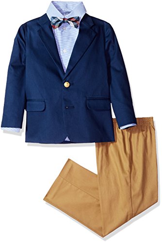 Izod boys 4-Piece Suit Set with Dress Shirt, Bow Tie, Pants, and Jacket, Dark Blue, 7