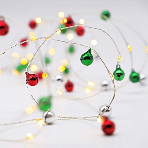 MENGNAN Christmas Lights Jingle Bell Garland String Lights 10ft 60LEDs Battery Powered Fariy Lights with Remote Control for Bedroom Wedding Party Birthday Xmas Tree Decortions