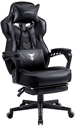 Zeanus Gaming Chairs with Footrest Recliner Computer Chair for Adults Massage Chair Big and Tall, Ergonomic Office Gamer Chair for Heavy People Recliner For Racing, Black
