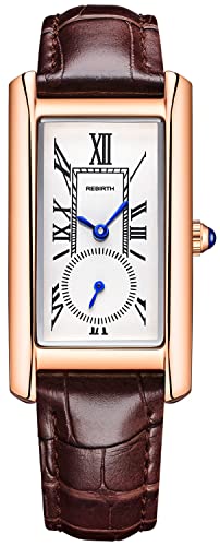 carlien Women Quartz Watch Lady Stylish Rectangle Dress Watch with Leather Strap and Sapphire Crown (Rose Brown)