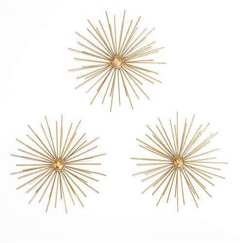 Fetco Habitat WA3716W Cabers Gold Starbursts Metal Wall Art, Metallic, Living Room, 27.00' x 9.50'