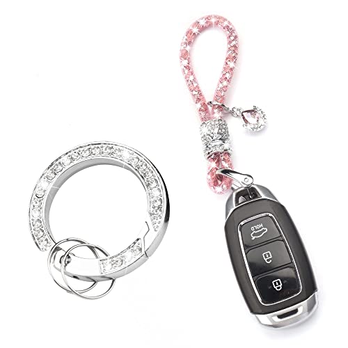 Fehlot Car Keychain for Women,Keychain Accessories With Bling Rhinestones,Car Key Chains Fashionable Glitter Key Ring (Pink)