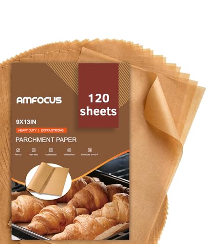 Parchment Paper Sheets, 9x13 In Non-Stick Precut Baking Parchment for Baking, Grilling, Air Fryer, Steaming, and More (Unbleached) - Quarter Sheet Size, Perfect for Bread, Cakes, Cookies, 120PCS