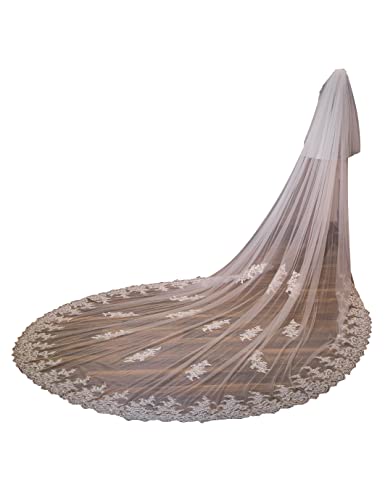 EllieHouse Womens 2 Tier Cathedral Lace White Wedding Bridal Veil With Comb L80WT