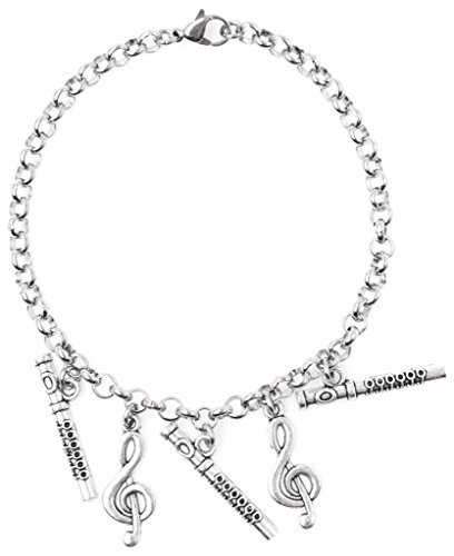 It's All About...You! Adjustable 8.5” Stainless Steel Bracelet Flute Treble Clef Personalize with Clip on Charms 68J