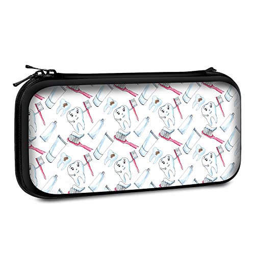 Carrying Case Compatible with Switch 2017 / Switch OLED 2021 Console Joy-Con with 10 Game Card Slots , Teeth, Toothpaste, Toothbrush Doodle