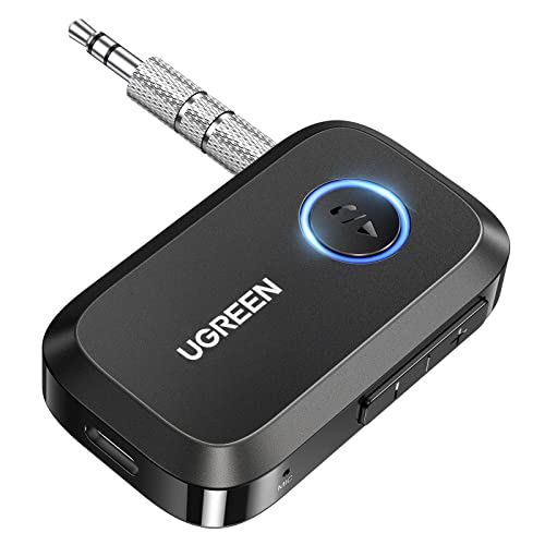 UGREEN 5.3 Aux Bluetooth Adapter for Car, [Greater Connection] Bluetooth Aux Adapter for Car, Bluetooth aux Receiver for Home Stereo/Wired Speaker, 15H Battery Life