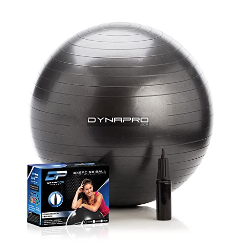 DYNAPRO Exercise Ball - 2,000 lbs Stability Ball - Professional Grade - Anti Burst Exercise Equipment for Home, Balance, Gym, Core Strength, Yoga, Fitness, Desk Chairs (Black, 55 Centimeters)