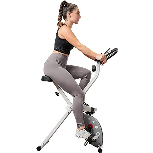 Sunny Health & Fitness Comfort XL Ultra Cushioned Seat Folding Exercise Bike with Device Holder, Gray - SF-B2989