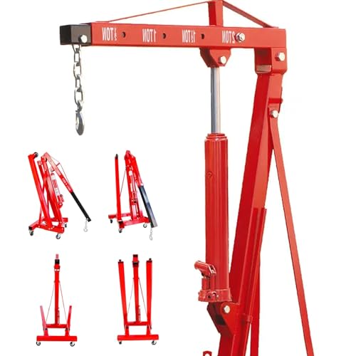 MOTOOS Engine Hoist 2 TON Folding Hydraulic Engine Motor Hoist Cherry Picker Shop Cranes Lift Red Shop Crane 4000 lb Heavy-Duty (Engine Hoist)