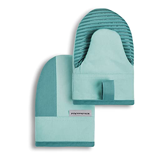 KitchenAid Beacon Two-Tone Non-Slip Mini Oven Mitt Set, Aqua Sky, 5.5'x8', 2 Piece