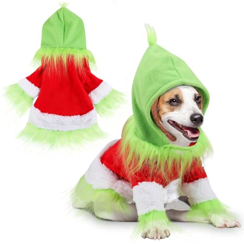 Abbylike Dog Christmas Outfit Holiday Pet Character Green Monster Hoodie Shirt with Hat for Dogs and Cats Christmas Pet Clothes Cute Dog Christmas Outfit Medium Large Cosplay Party as Shown (Large)