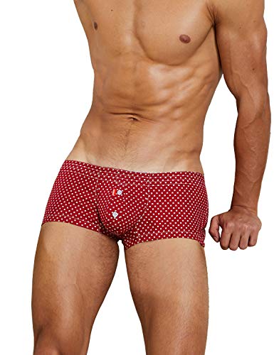 SEOBEAN Mens Sexy Low Rise Boxer Underwear Fit Trunks with Cup-Shaped (00501 Red, XXL(36-38'))