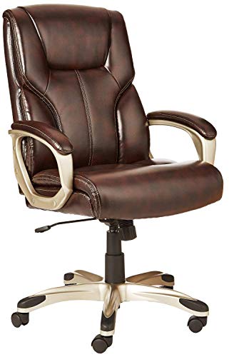 Amazon Basics Executive Home Office Desk Chair with Padded Armrests, Adjustable Height and Tilt, Rolling Swivel Chair, 275 Pound Capacity, Brown and Gold