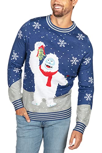 Tipsy Elves Romantic Bumble Men's Ugly Blue Christmas Sweater for Holiday Parties and Gatherings Size Large