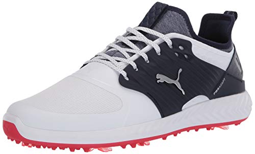 PUMA GOLF Men's Ignite Pwradapt Caged Golf Shoe, Puma White-Puma Silver-Peacoat, 9 M US