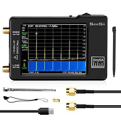 Portable TinySA Spectrum Analyzer,SEESII Upgraded V0.3.1 Handheld Tiny Frequency Analyzer 100kHz to 960MHz MF/HF/VHF UHF Input,Signal Generator with 2.8 inch Touch Screen with ESD Protect Function