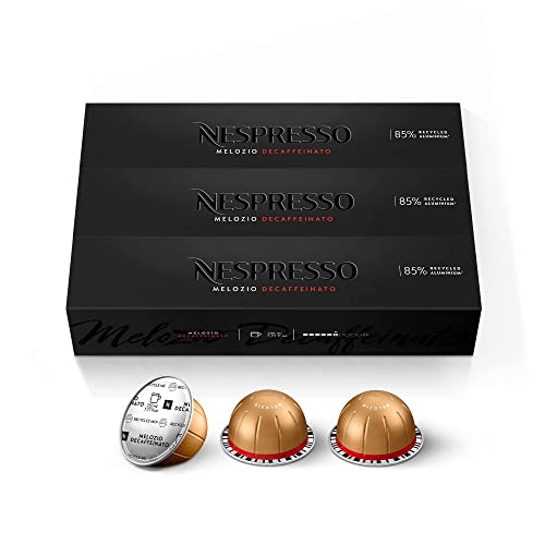 Nespresso Capsules Vertuo Melozio Decaffeinato, Medium Roast Espresso, 30 Count Coffee Capsules, Brews 7.77 fl. oz.