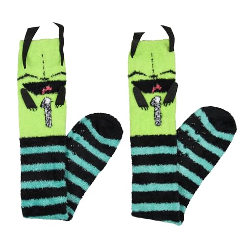Bioworld Invader Zim Gir 3D Character Fuzzy Plush Knee High Slipper Socks For Women With Non-Slip Sole 1 Pair