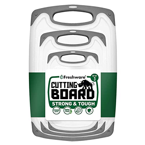 Freshware Cutting Board with Juice Grooves, Reversible, BPA-Free, Non-Porous, Dishwasher Safe, Kitchen, Set of 3, 16'L x 9.8'W x 0.3'Th