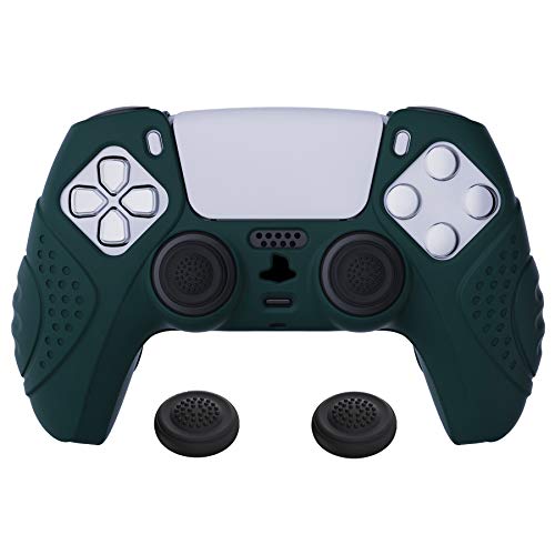 eXtremeRate PlayVital Guardian Edition Racing Green Ergonomic Soft Anti-Slip Controller Silicone Case Cover for ps5, Rubber Protector Skins with Black Joystick Caps for ps5 Controller