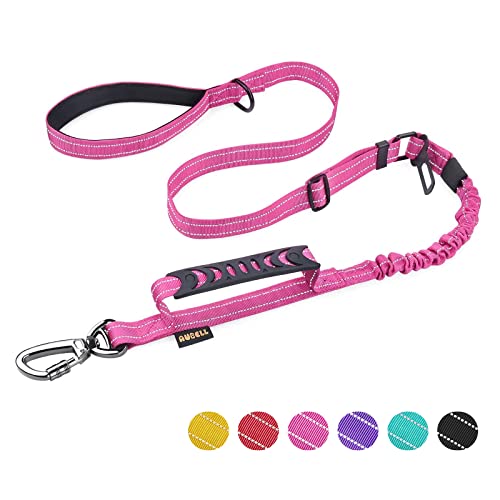 AUBELL Heavy Duty Dog Leash, Reflective Dog Leashes with Car Seat Belt and Soft Padded Handle, 6FT Strong Dog Leash for Training, No Pull Bungee Dog Leash for Large Medium Dogs, Pink