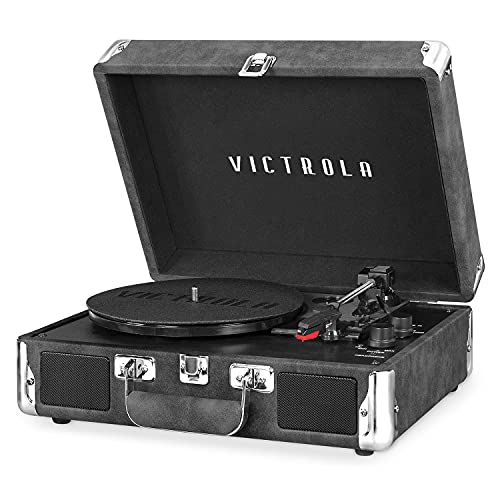 Victrola Vintage 3-Speed Bluetooth Portable Suitcase Record Player with Built-in Speakers | Upgraded Turntable Audio Sound|Gray, Model Number: VSC-550BT-GRY