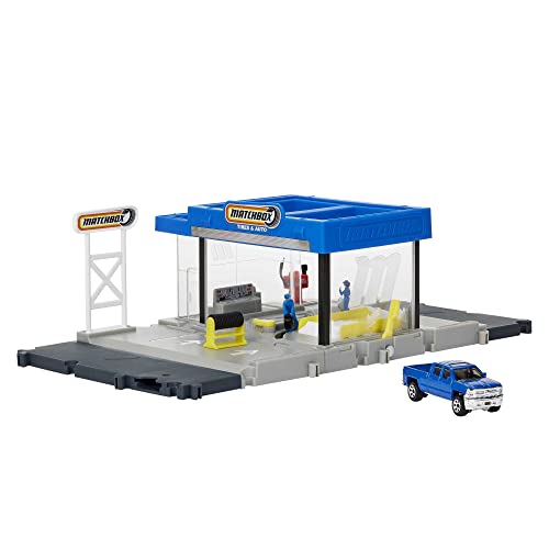 Matchbox Action Drivers Matchbox Auto Shop Playset with 1 Matchbox Chevy Silverado, Moving Parts & Figures, Toy for Kids 3 Years Old & Up