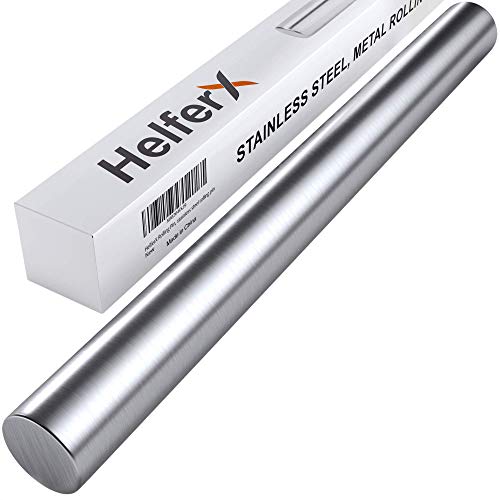 HelferX 15 inch Long Stainless Steel Rolling Pin for Baking - Perfect for Fondant, Dumpling, Ravioli, and Pizza Dough
