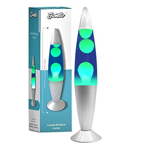 Jambo 16' Gorgeous Liquid Lamp- Blue with Yellow/Green Wax, Relaxing Liquid Motion Lamp, Night Light Nighlight Home Decor Living Room Office Bedroom Lamp for Adults, Teens, and Kids
