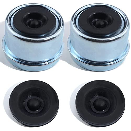 iBroPrat 2pcs Trailer Axle Dust Cap Cup Grease Cover 1.98' Hub with Extra 2 Rubber Plugs,Trailer Axle Wheel Hub and Bearing Dust Cap for Most 2000 to 3500 Pound Axles Dexter