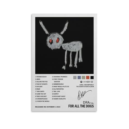 For All The Dogs Poster Album Cover Posters Music Rapper Posters HD Canvas Art Poster And Wall Art Picture Print Modern Family Bedroom Decor Posters 12x18inch(30x45cm)