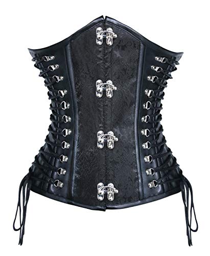 Kimring Women's Steampunk Vintage Faux Leather Jacquard Spiral Steel Boned Lace Up Side Underbust Corset Black Small