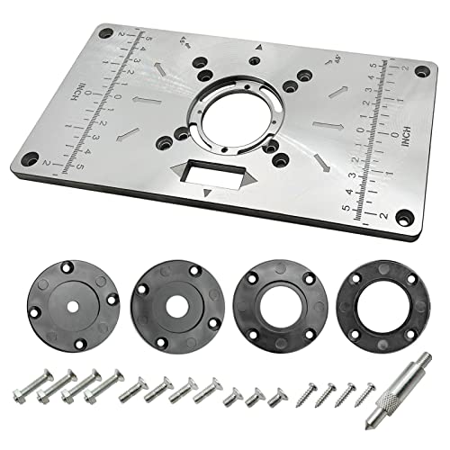 QYQRQF Router Table Insert Plate, Aluminum Router Plate for Woodworking Table Top Insert Mounting Plate Wood Tools Trimming Milling Machine with Accessories (Black)