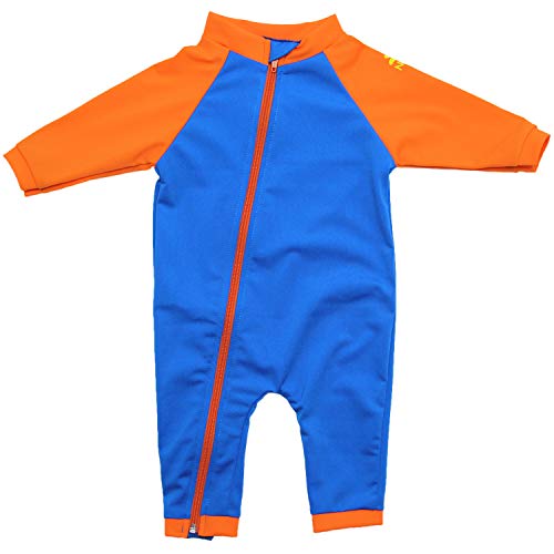 Nozone Tahiti Full Zip Sun Protective Baby Swimsuit in Marine Blue/Orange, 6-12 Months