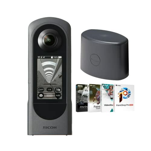 RICOH Theta X 360-Degree Camera Bundle with Lens Cap for Theta X and Photo, Video and Art Software Suite (3 Items)