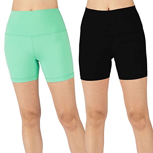 Yogalicious Lux High Waist Squat Proof Biker Short - 2 Pack 5', 7' - Dusty Jade/Black 5' Elastic Free - Small
