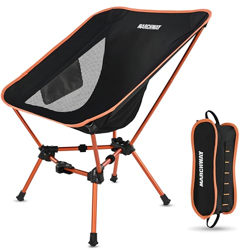 MARCHWAY Lightweight Folding Camping Chair, Stable Portable Compact for Outdoor Camp, Travel, Beach, Picnic, Festival, Hiking, Backpacking, Supports 330Lbs (Orange)