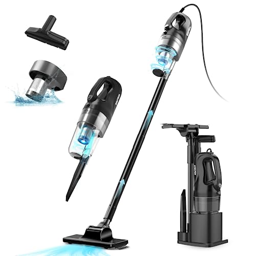 SOWTECH Corded Stick Vacuum Cleaner, 17Kpa Powerful Suction Stick Vacuum with 23Ft Cord, 6 in 1 Lightweight Vacuum Cleaner for Hard Floor Pet Hair, Black