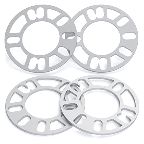 dynofit Universal 5mm Wheel Spacers for 98-120 Multiple Bolts Pattern, Pack of 4 Thin Aluminum Shims Hubcentric Spacer for 4 Lug and 5 Lug Wheels/Rims Fit for Dodge Ford Je/ep Nissan Honda