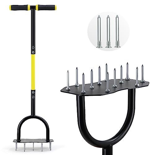 Jardineer Spike Lawn Air Aerator - Grass Aerator Lawn Tool with Spare Spikes, Manual Yard Aerator for Lawn, Garden Aerator Tool for Compact Soil