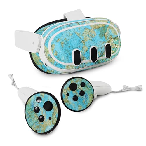 MightySkins Glossy Glitter Skin Compatible with Meta Quest 3 - Teal Marble | Protective, Durable High-Gloss Glitter Finish | Easy to Apply