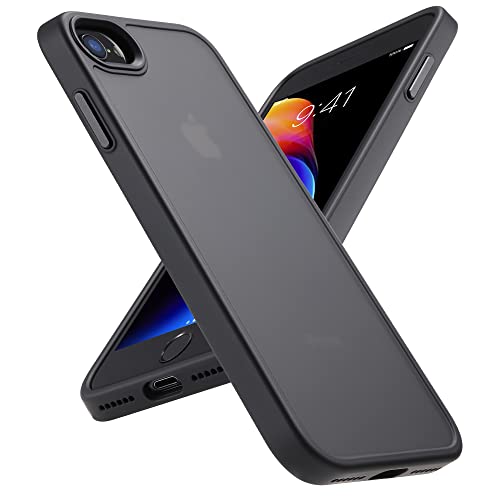 Yriklso Shockproof for iPhone SE Case 2022/iPhone SE Case 2020 [Military Drop Certified] for iPhone SE 2022 Case Semi-Clear Hard Back Protective Slim Case for iPhone SE/8（4.7'）-Frosted Black