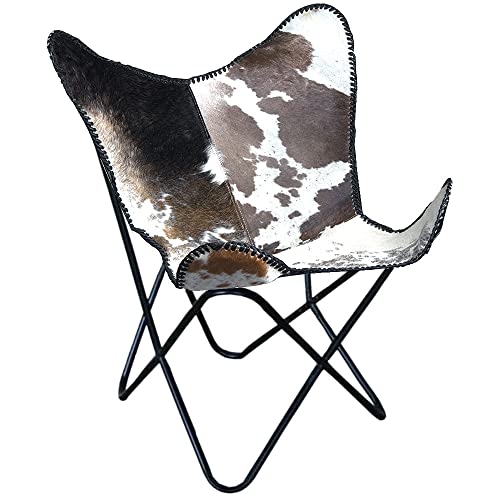TEXANDECOR Genuine Leather Butterfly Chair Folding Lounge Modern Sling Accent Seat