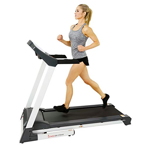 Sunny Health & Fitness Performance Treadmill Features Auto Incline, Dedicated Speed Buttons, Double Deck Technology, Digital Performance Display with BMI Calculator and Pulse Sensors