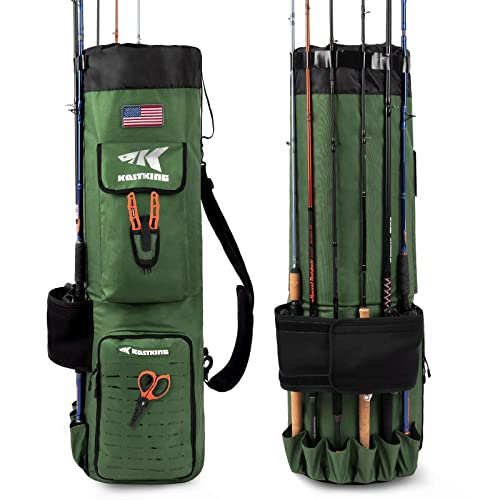 KastKing Karryall Fishing Rod Bag,81L Large Storage Water-resistant Rod Case Holds 6 Rods & Reels,Foldable Fishing Bag Accommodate Fishing Gear and Equipment,Fishing Gifts for Men,Green