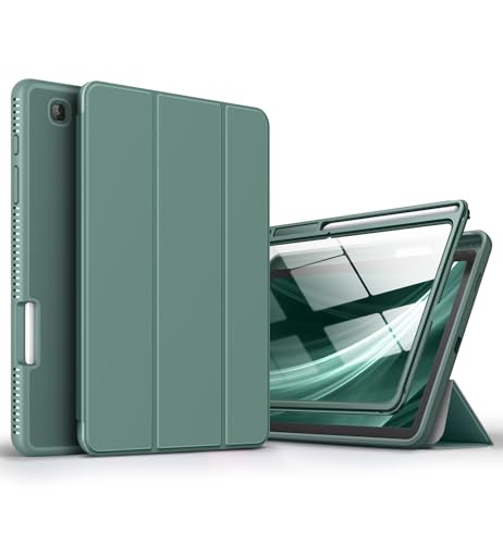 SURITCH Case for Samsung Galaxy Tab S6 Lite 10.4', [Built in Screen Protector][Pencil Holder][Auto Sleep/Wake]Lightweight Leather Case Full Body Smart Cover with Magnetic Trifold Stand-Midnight Green