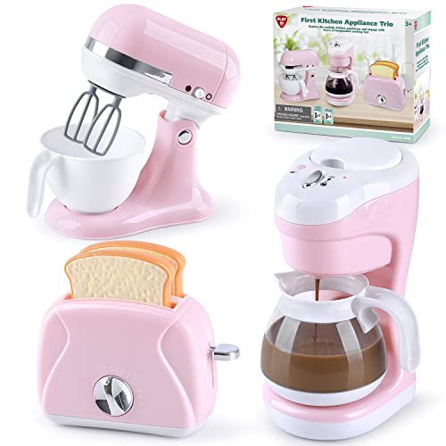 Kitchen Appliances Toys, Kids Play Kitchen Accessories Set,Pretend Kitchen Toys for Kids Ages 4-8,Coffee Maker,Mixer,Toaster That Works, for Girls Ages 3+