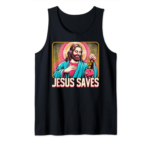 Retro Jesus Saves Money, Christian Bank Employee Piggy Bank Tank Top