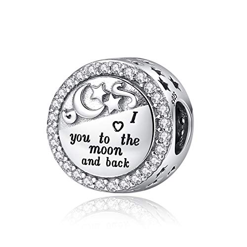 Linorui 925 Sterling Silver Charms Fit Pandora Charms Bracelet I Love You to The Moon and Back Fit Wife Daughter Mom Christmas Birthday Gift